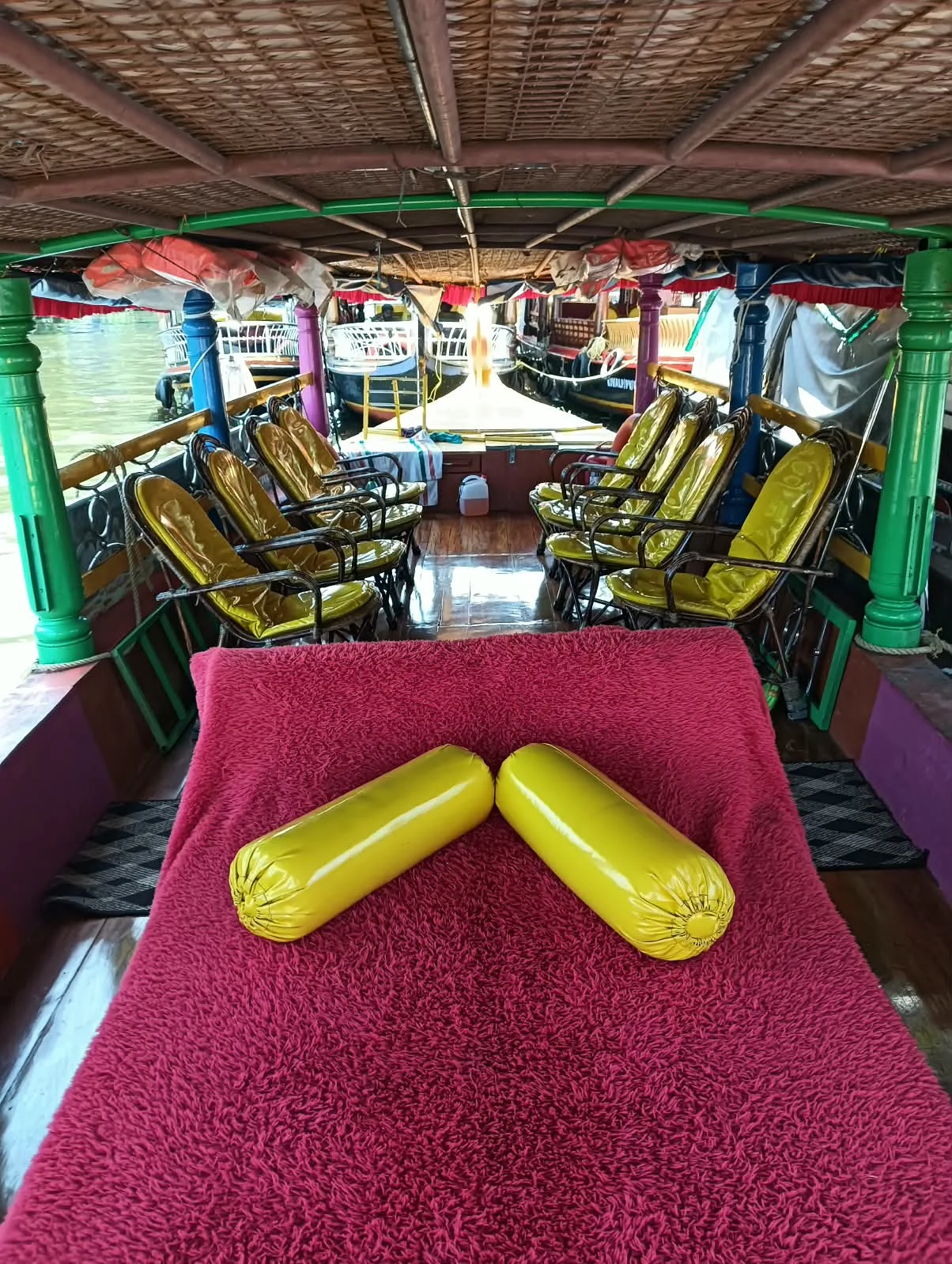Colourful Shikara interior with a cushioned front area